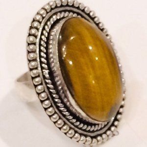 Tiger’s Eye NOS German Silver Ring Ladies Fashion